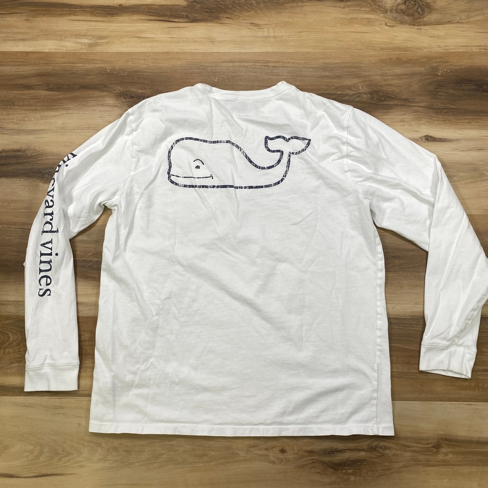 Vineyard Vines Pocket T-Shirt Mens Large Preppy Cotton Long Sleeve White Classic - Picture 8 of 8
